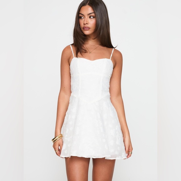 Princess Polly New Chapters Broderie Mini Dress White Floral Embroidery Size 8 - Picture 2 of 12